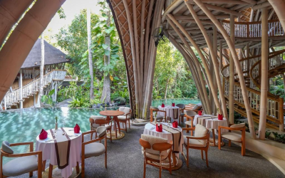 Bamboo buildings nestled in the jungle, but still close to bustling Canggu!